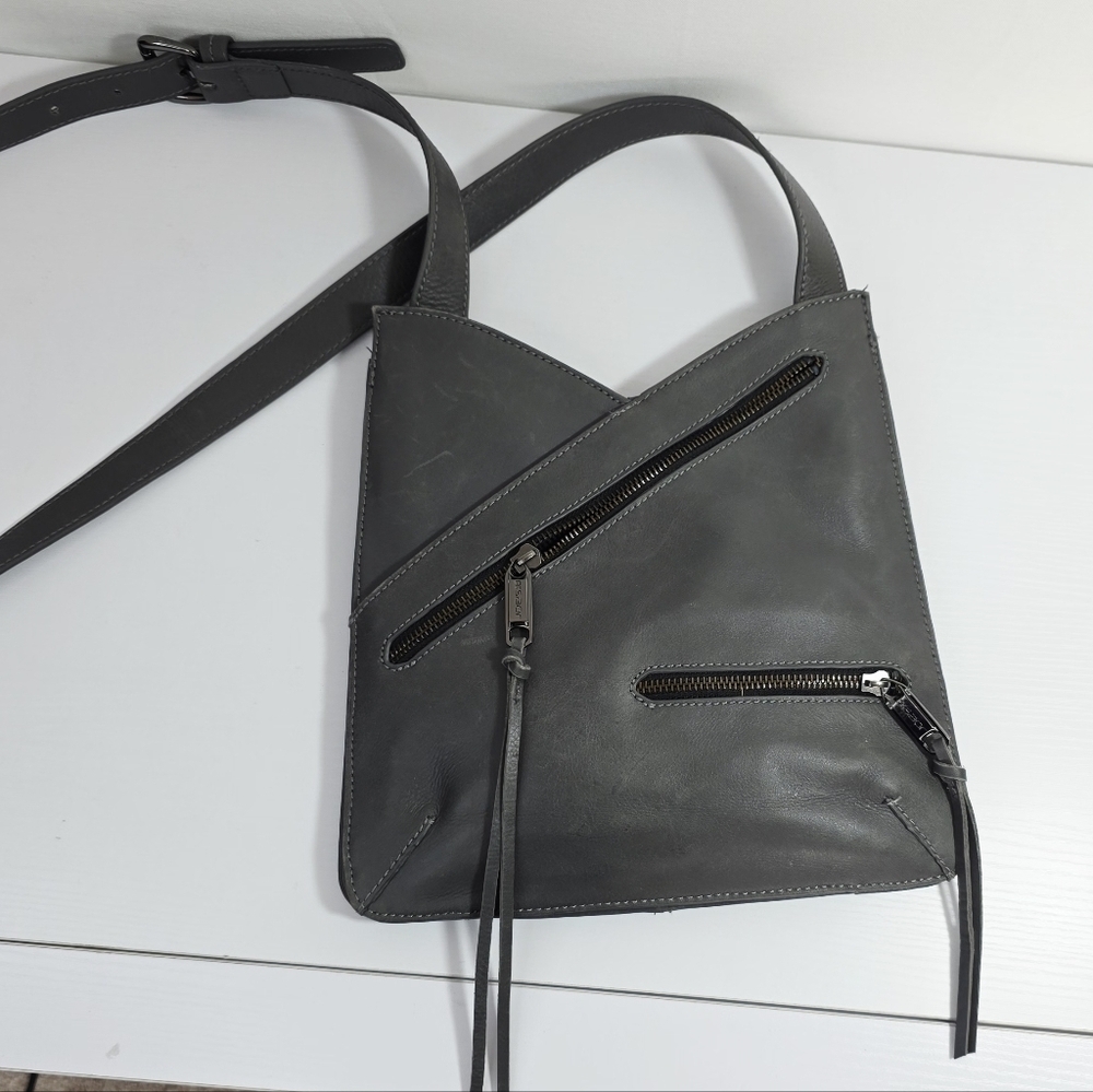 Joe's Jeans Josie Leather Gray Adjustable Strap Flat Crossbody Bag